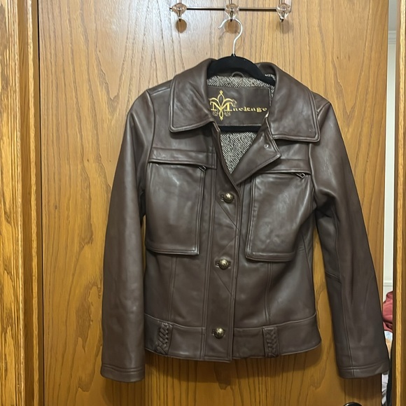 Mackage Women’s Brown Leather Jacket with Shearling Trim - Picture 7 of 11